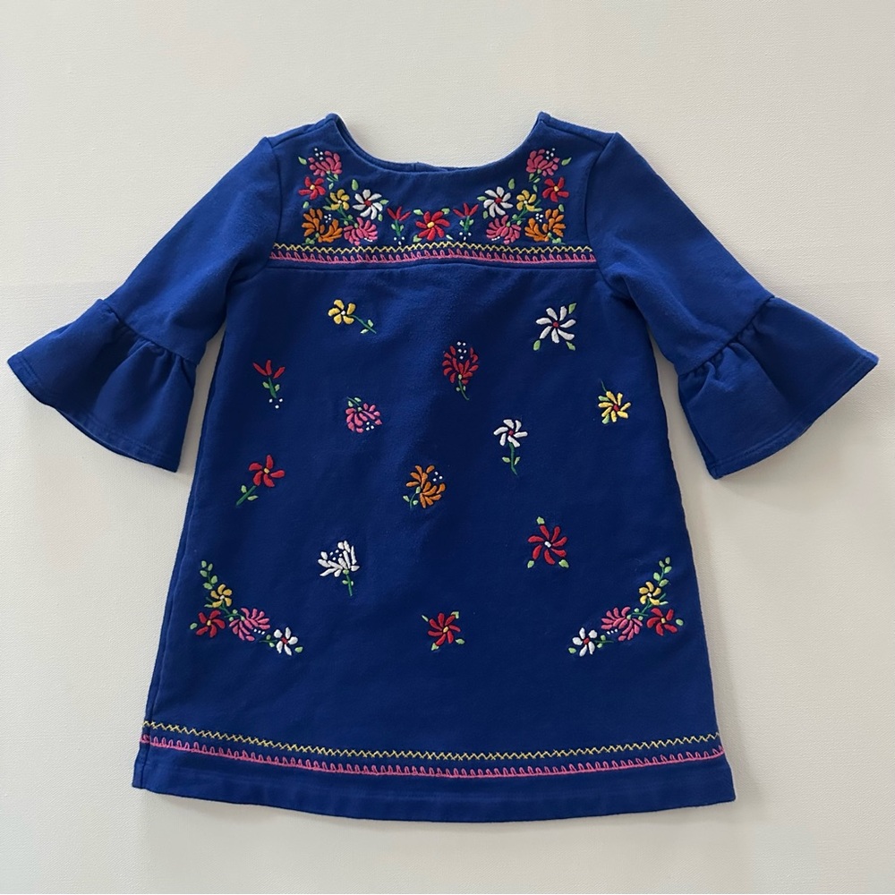 Janie and Jack 18-24 Months Baby Girl Blue Dress Floral Embroidery